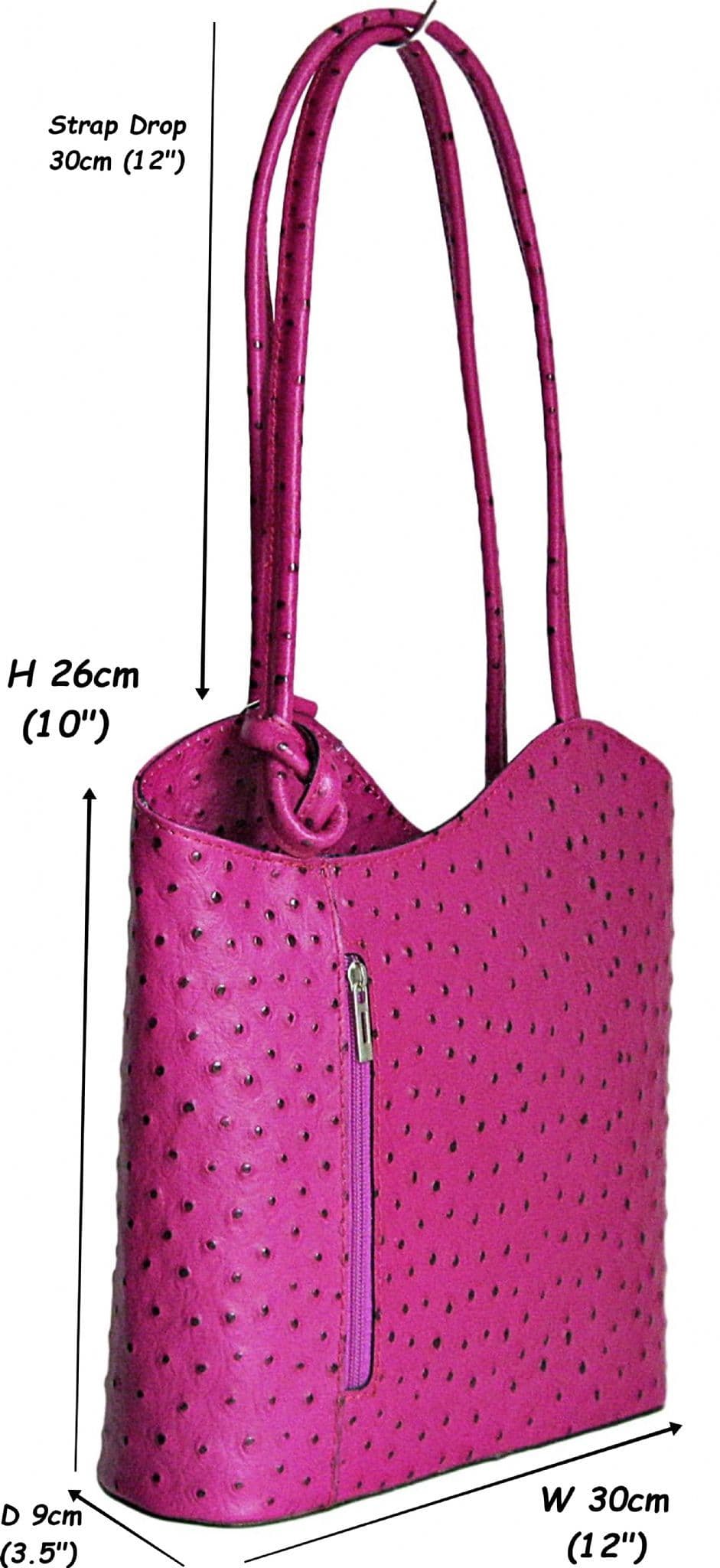 Ostrich Print Handbag Shoulder Bag Backpack Rucksack Genuine Italian Leather (Two Colour)