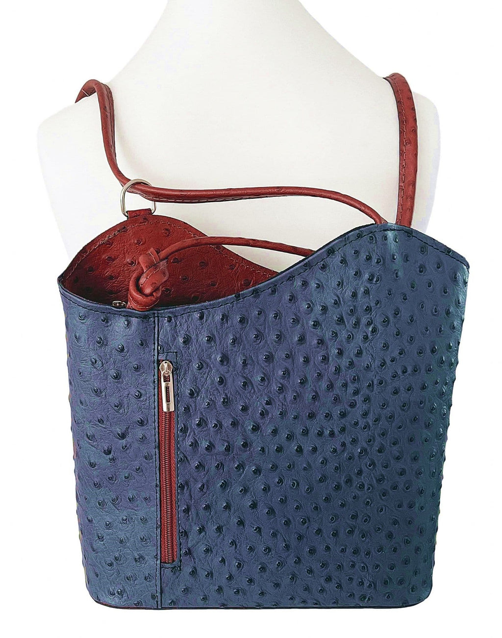 Ostrich Print Handbag Shoulder Bag Backpack Rucksack Genuine Italian Leather (Two Colour)