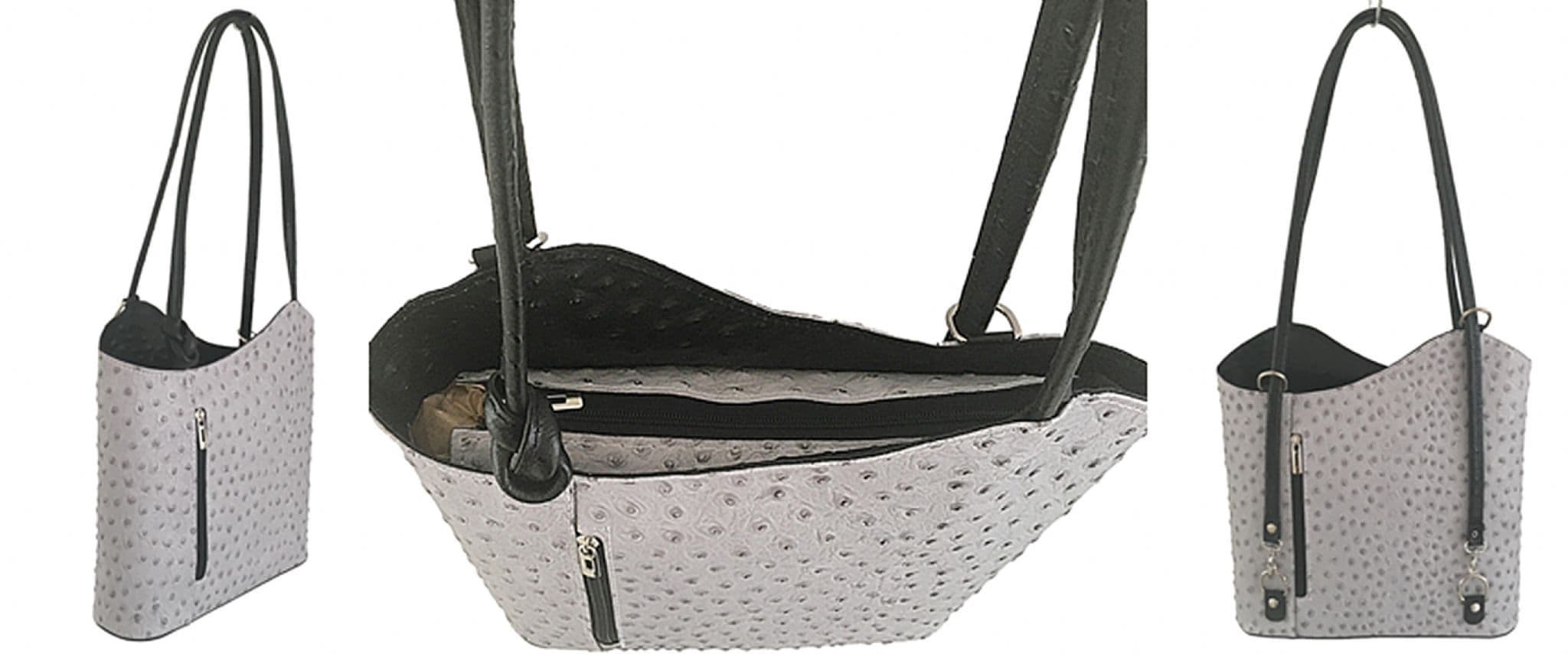 Ostrich Print Handbag Shoulder Bag Backpack Rucksack Genuine Italian Leather (Two Colour)