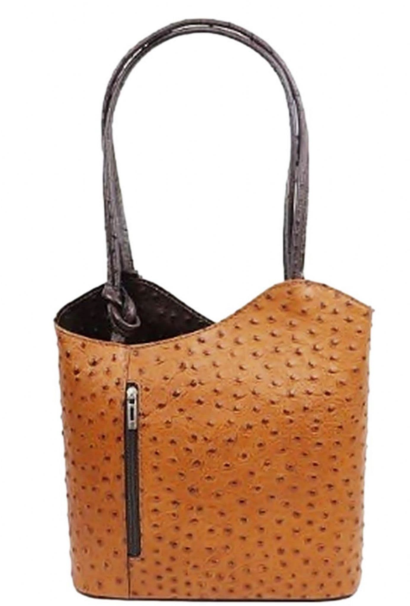 Ostrich Print Handbag Shoulder Bag Backpack Rucksack Genuine Italian Leather (Two Colour)