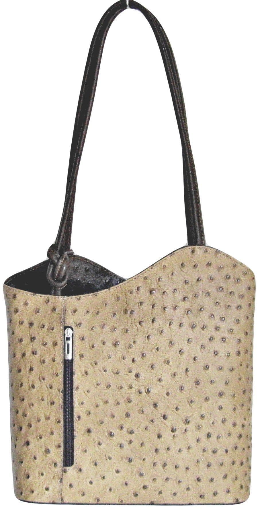 Ostrich Print Handbag Shoulder Bag Backpack Rucksack Genuine Italian Leather (Two Colour)