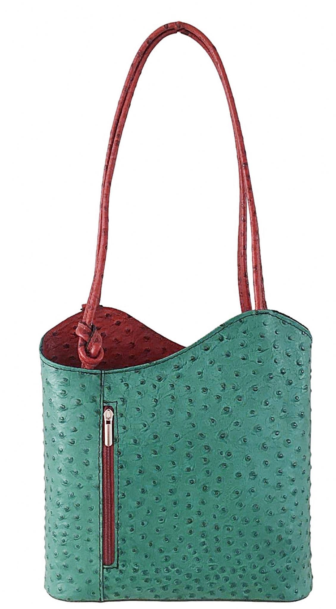 Ostrich Print Handbag Shoulder Bag Backpack Rucksack Genuine Italian Leather (Two Colour)