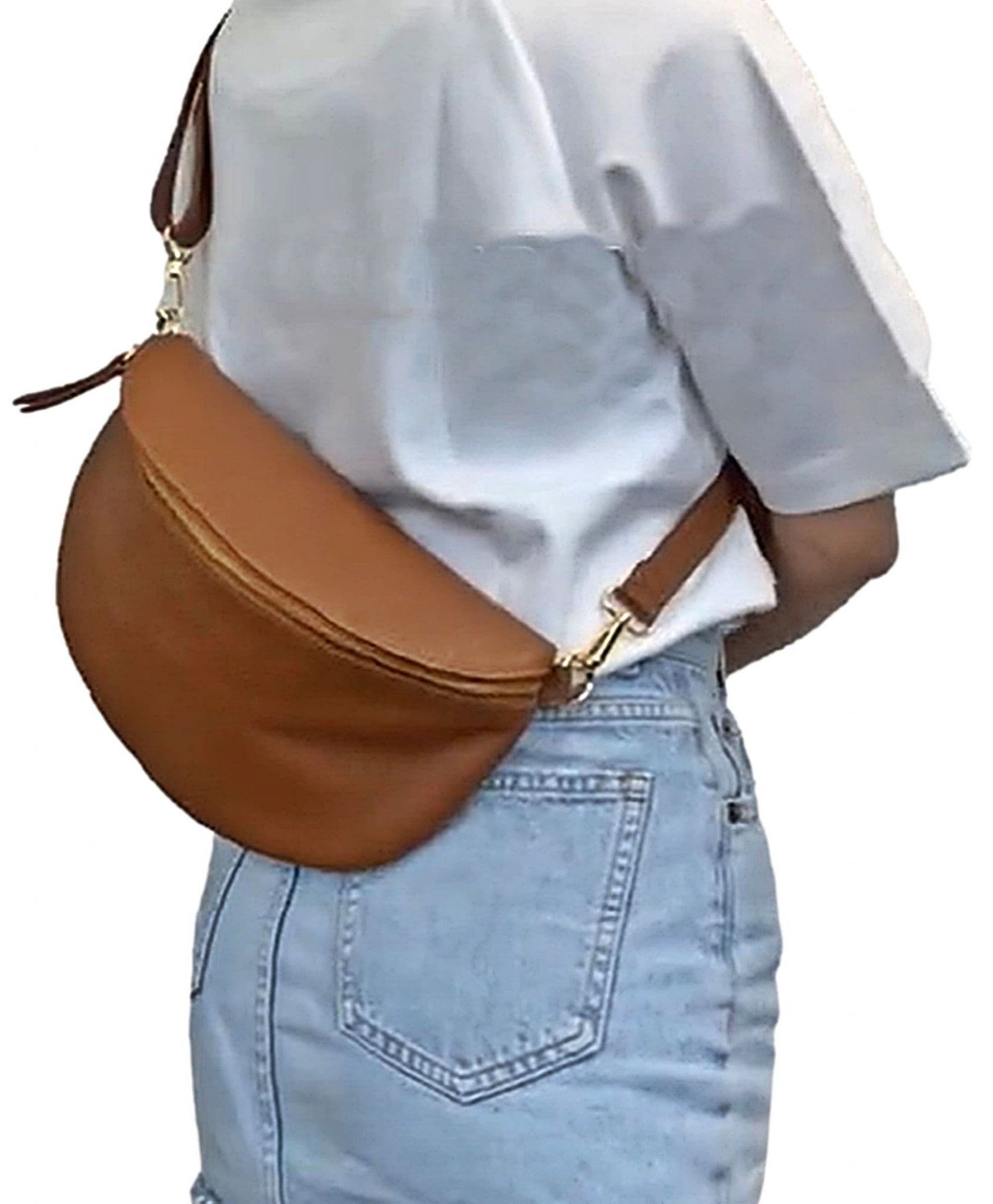 Oversized Leather Sling Bag Bum Bag Crossbody Clutch Bag  Multi Use (Darker Large Size)