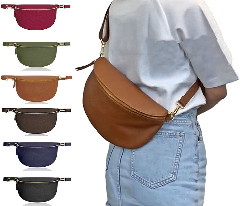 Oversized Leather Sling Bag Bum Bag Crossbody Clutch Bag  Multi Use (Darker Large Size)