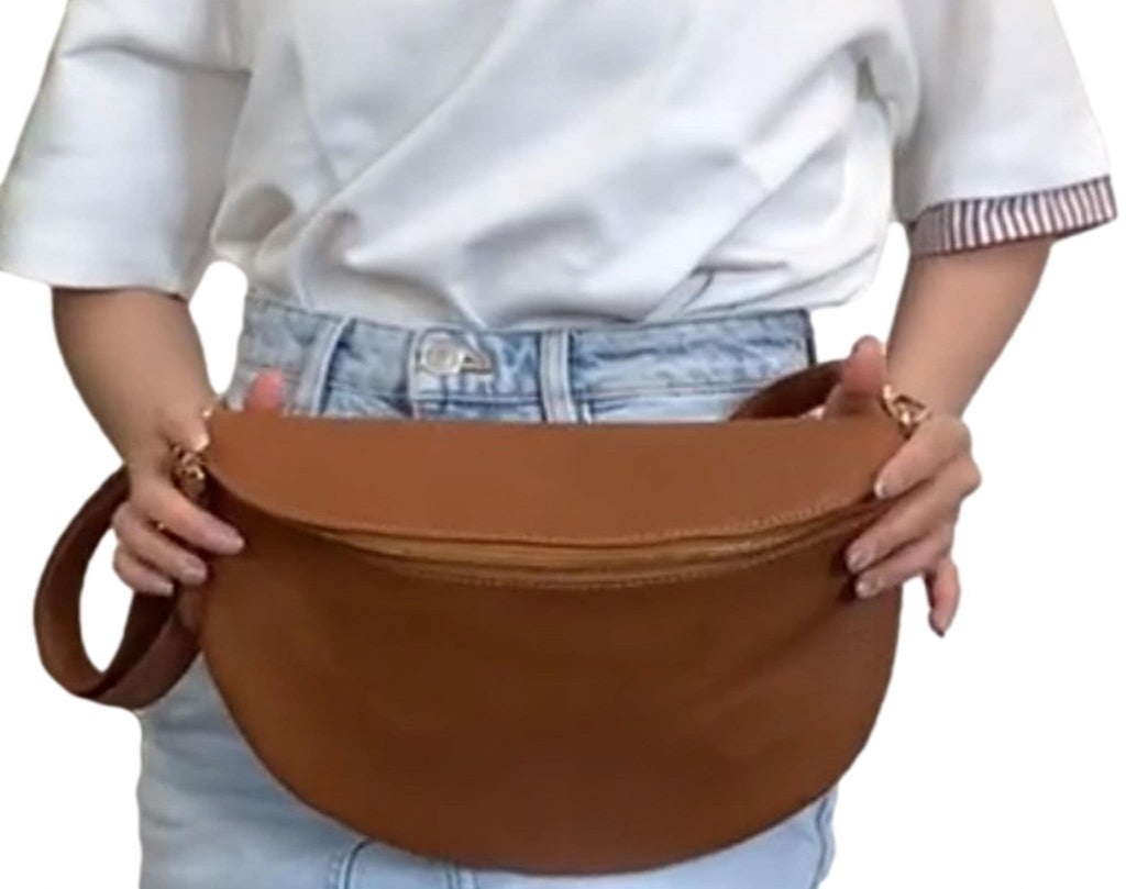 Oversized Leather Sling Bag Bum Bag Crossbody Clutch Bag  Multi Use (Darker Large Size)