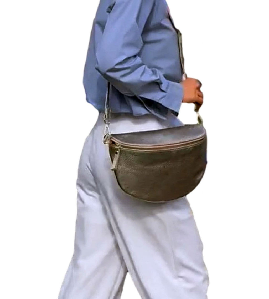 Oversized Leather Sling Bag Bum Bag Crossbody Clutch Bag  Multi Use (Darker Large Size)