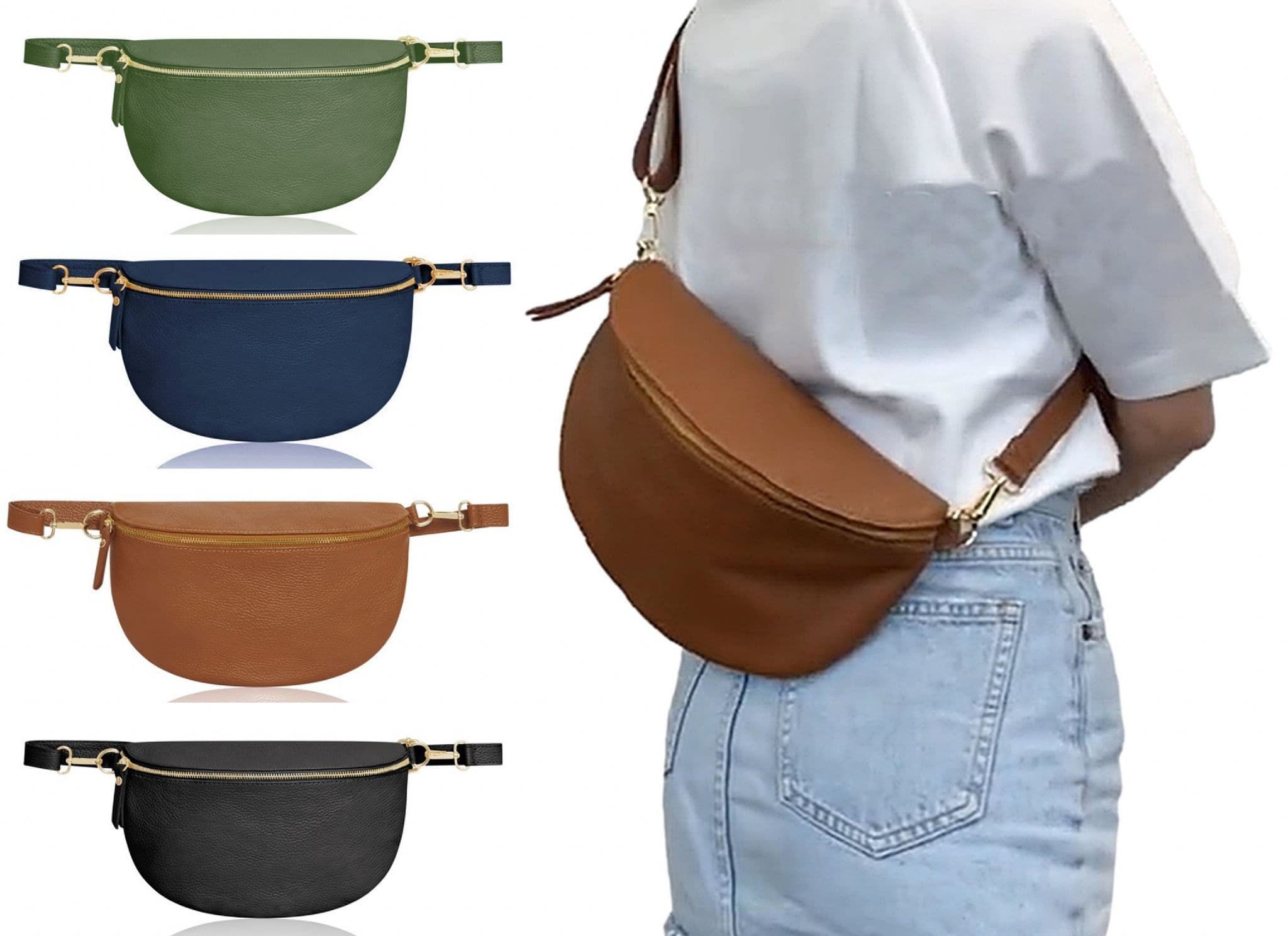 Oversized Leather Sling Bag Bum Bag Crossbody Clutch Bag Multi Use (Lighter Large Size)