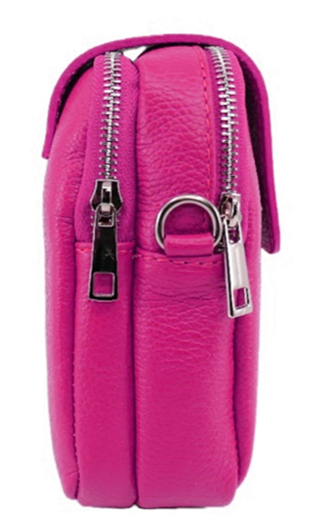Pink Leather Crossbody Bag  Double Compartment Pouch Shoulder Bag, Clutch Bag, Italian Leather