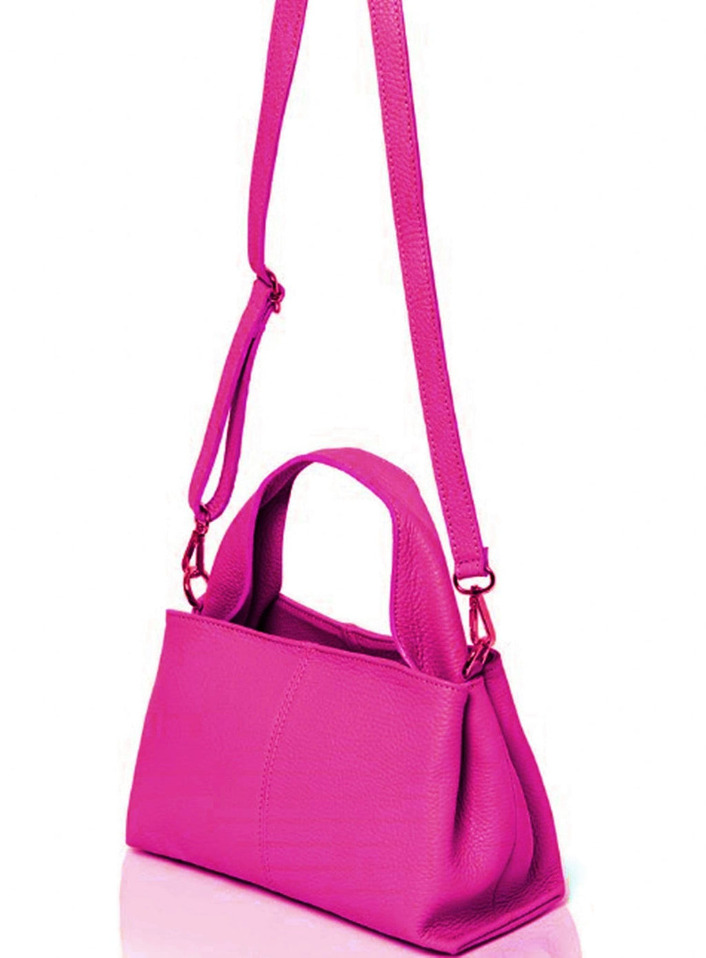 Pink Leather Grab Bag  Pink Crossbody Bag Italian Leather Wide Handle Bag Shoulder Bag