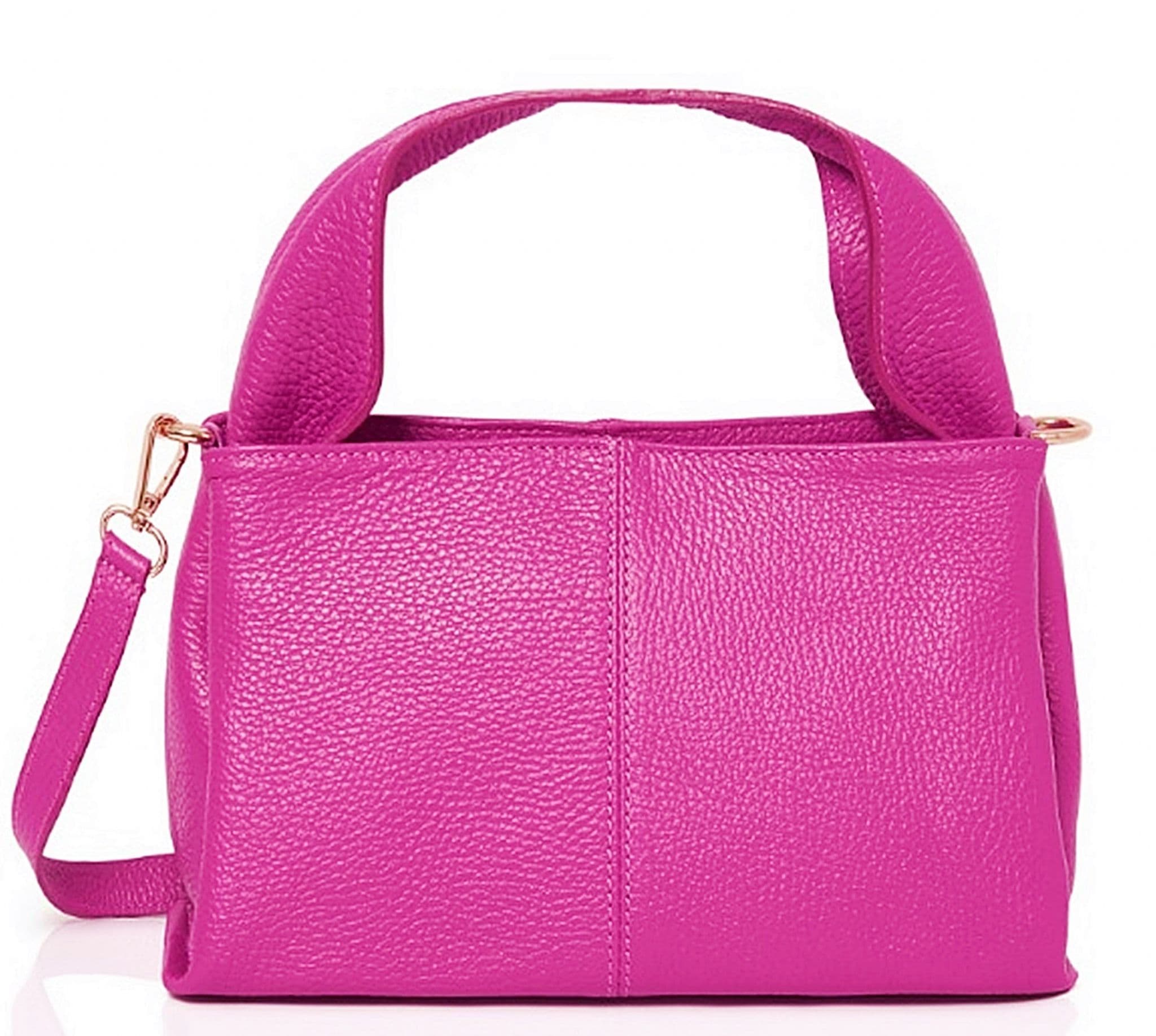 Pink Leather Grab Bag  Pink Crossbody Bag Italian Leather Wide Handle Bag Shoulder Bag