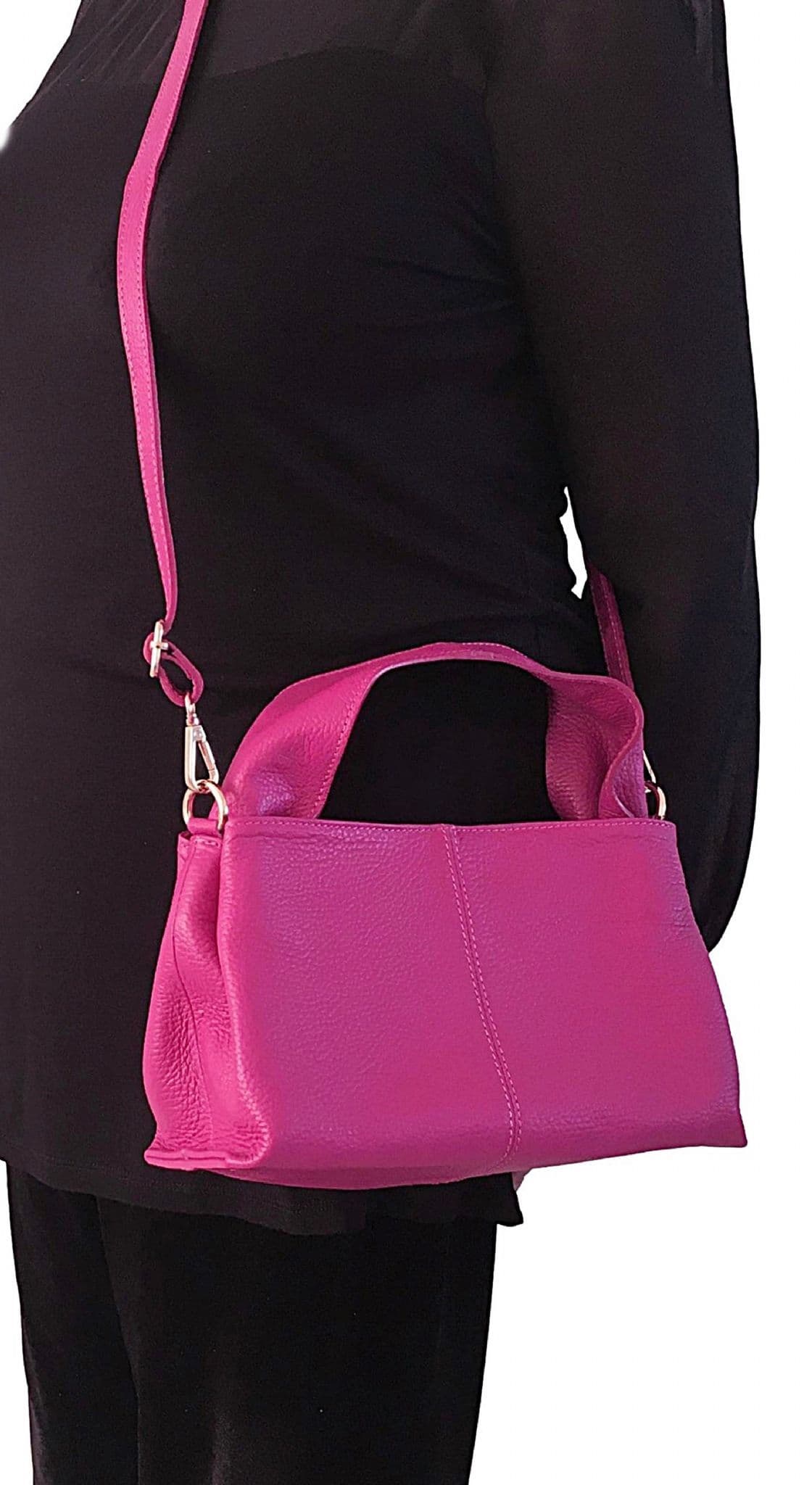 Pink Leather Grab Bag  Pink Crossbody Bag Italian Leather Wide Handle Bag Shoulder Bag