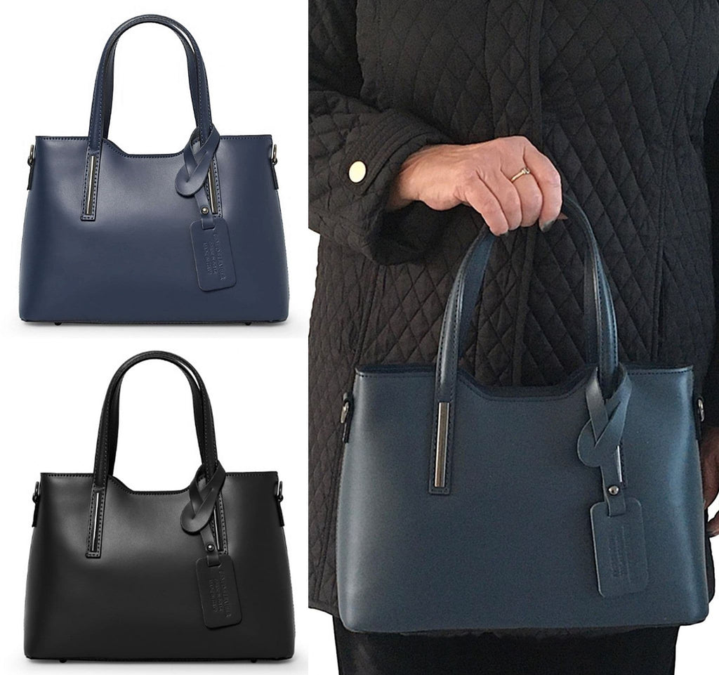 Sale Was £69.99 Now £59.99 Italian Leather Structured Top Handle Bag Shoulder Bag Detachable Strap