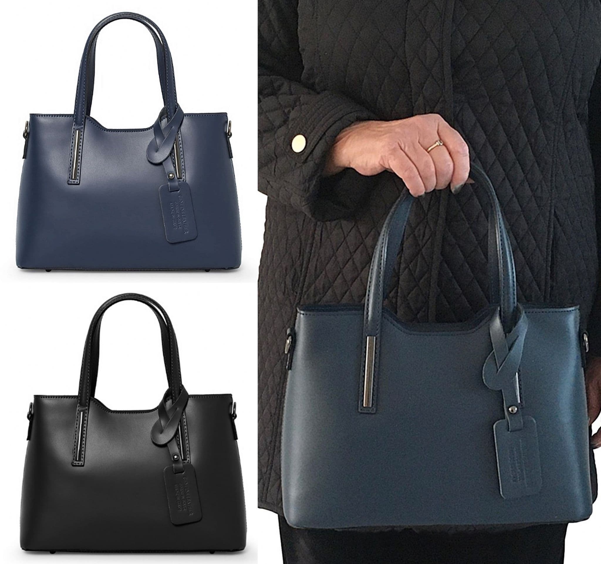 Sale Was £69.99 Now £59.99 Italian Leather Structured Top Handle Bag Shoulder Bag Detachable Strap