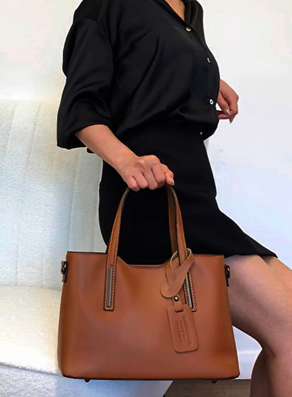 Sale Was £69.99 Now £59.99 Italian Leather Structured Top Handle Bag Shoulder Bag Detachable Strap