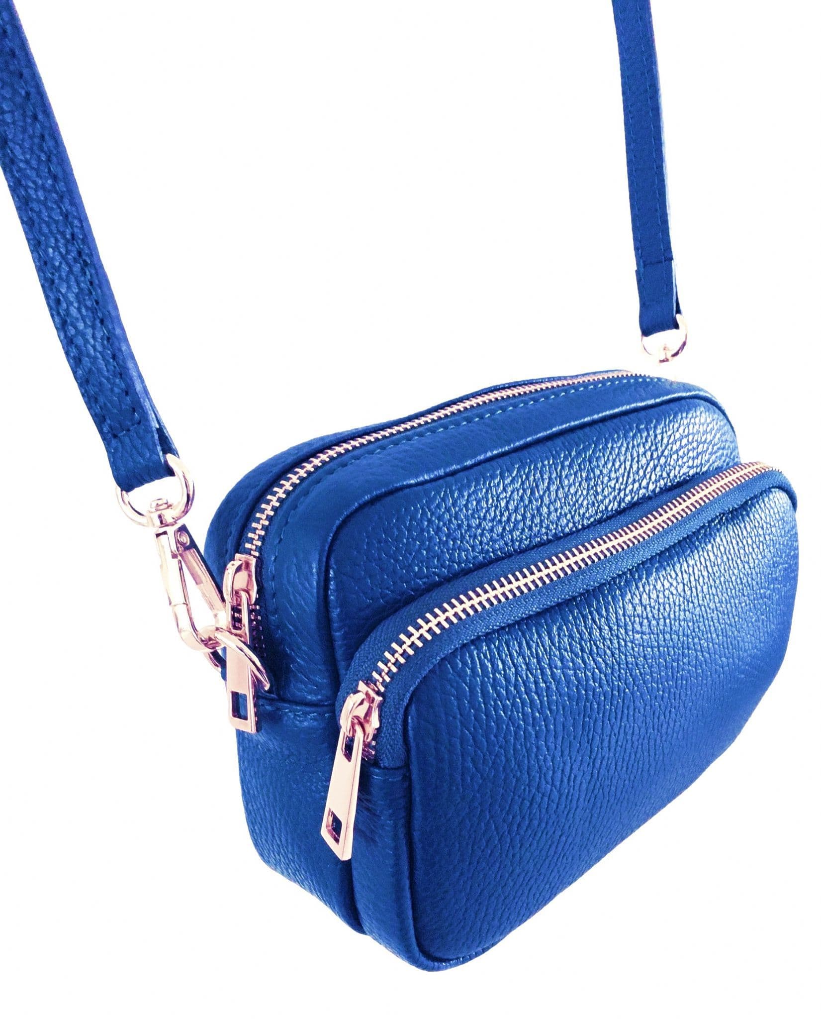 Small Crossbody Shoulder Bag Double Zipped & Compartments Italian Leather Handbag  (Lighter Colours)