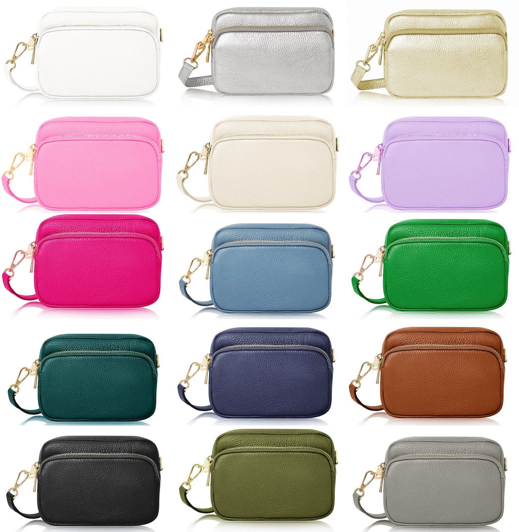 Small Double Compartment Crossbody Bag Shoulder Bag Italian Leather Camera Handbag (Darker Colours)