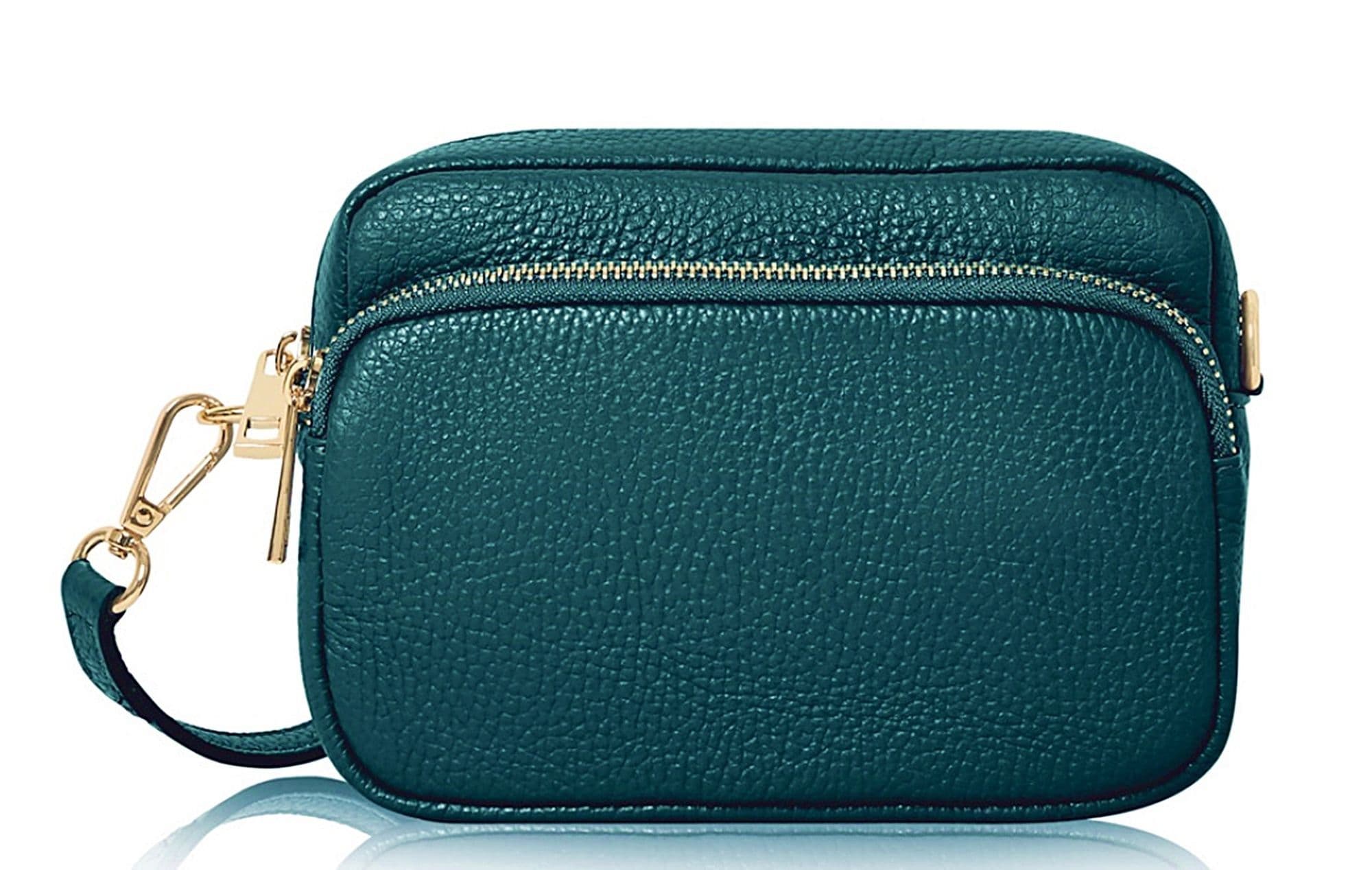 Small Double Compartment Crossbody Bag Shoulder Bag Italian Leather Camera Handbag (Darker Colours)