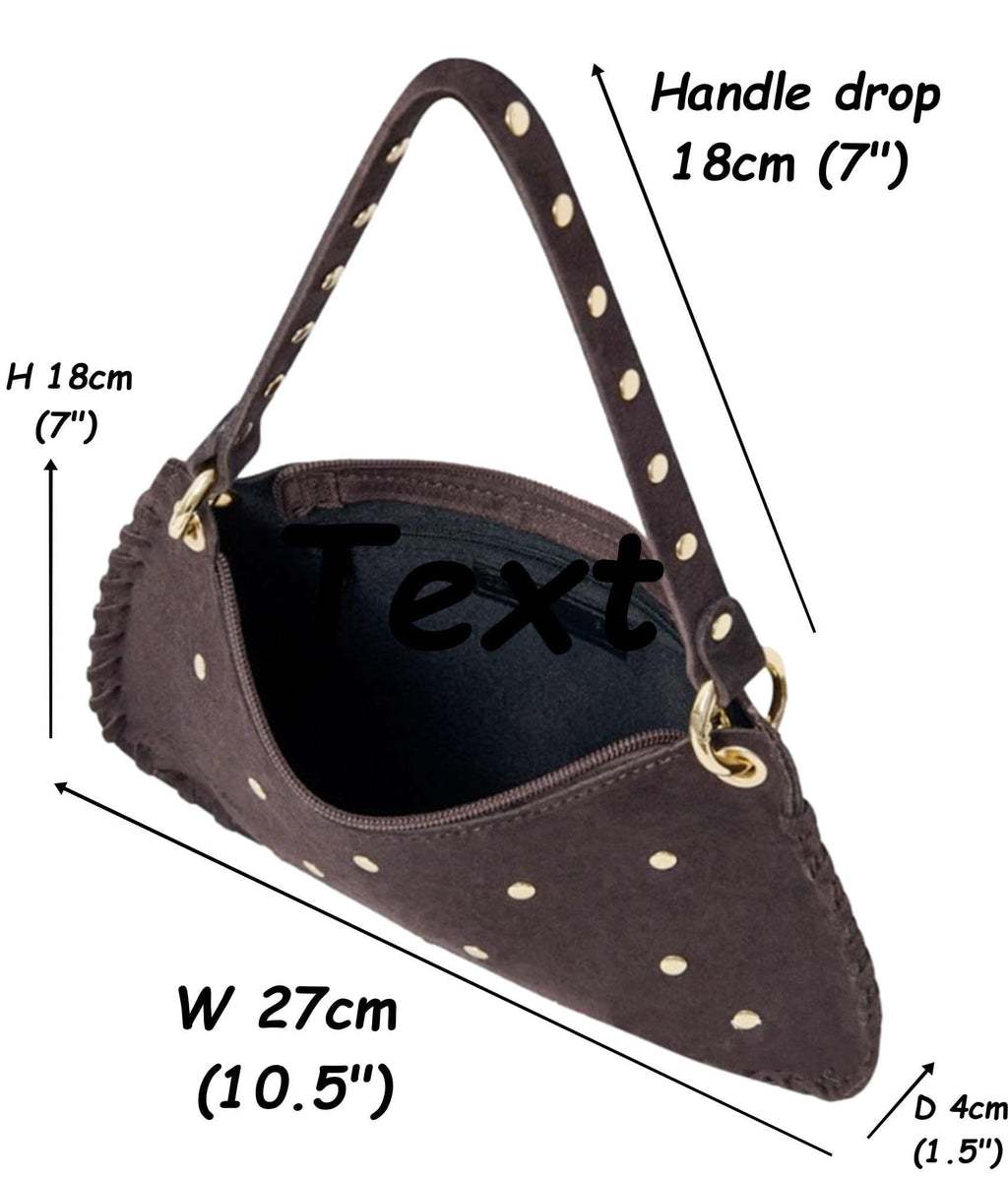 Small Suede Studded Shoulder & Crossbody Bag Italian Suede With 2 Handles (Long & Short)