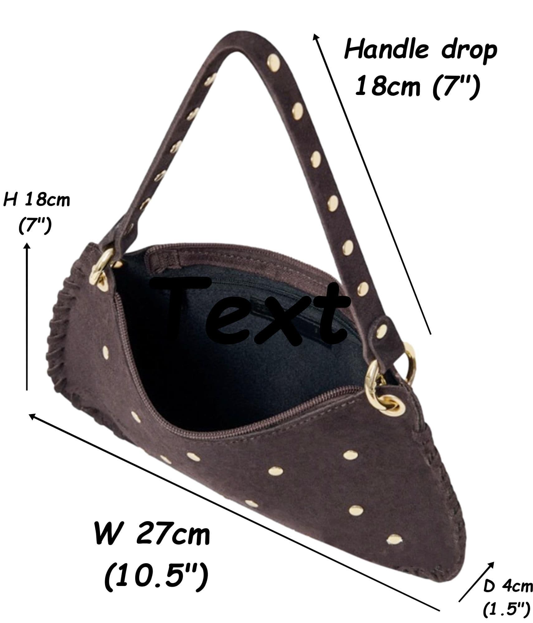 Small Suede Studded Shoulder & Crossbody Bag Italian Suede With 2 Handles (Long & Short)