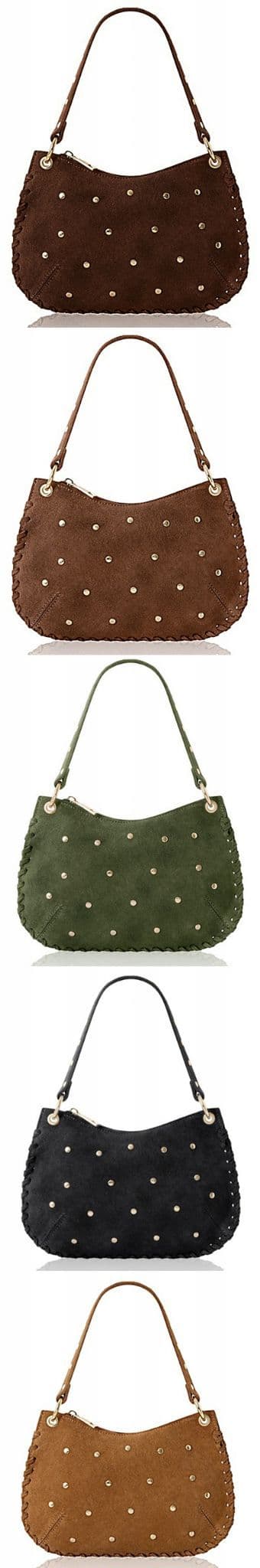 Small Suede Studded Shoulder & Crossbody Bag Italian Suede With 2 Handles (Long & Short)