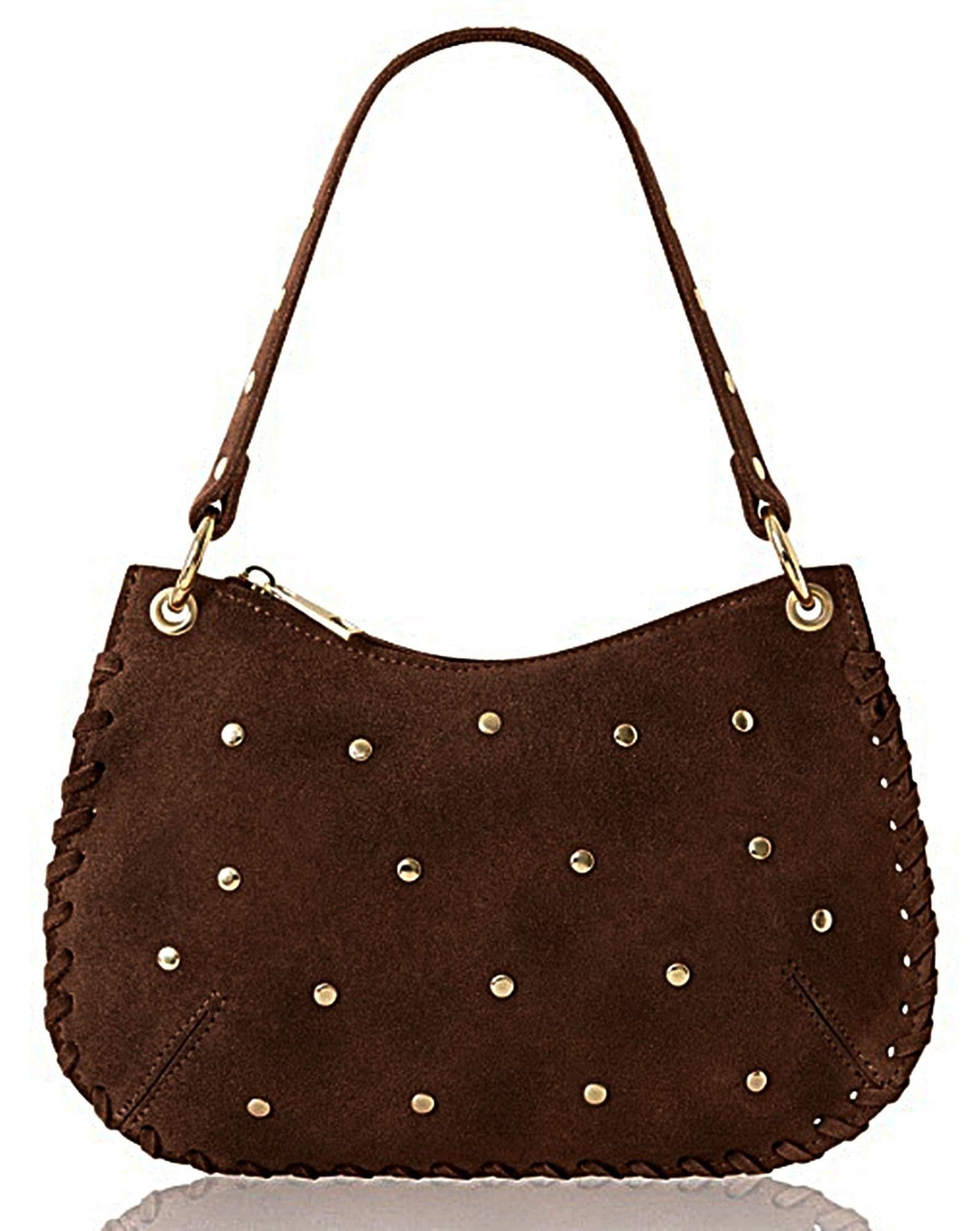 Small Suede Studded Shoulder & Crossbody Bag Italian Suede With 2 Handles (Long & Short)