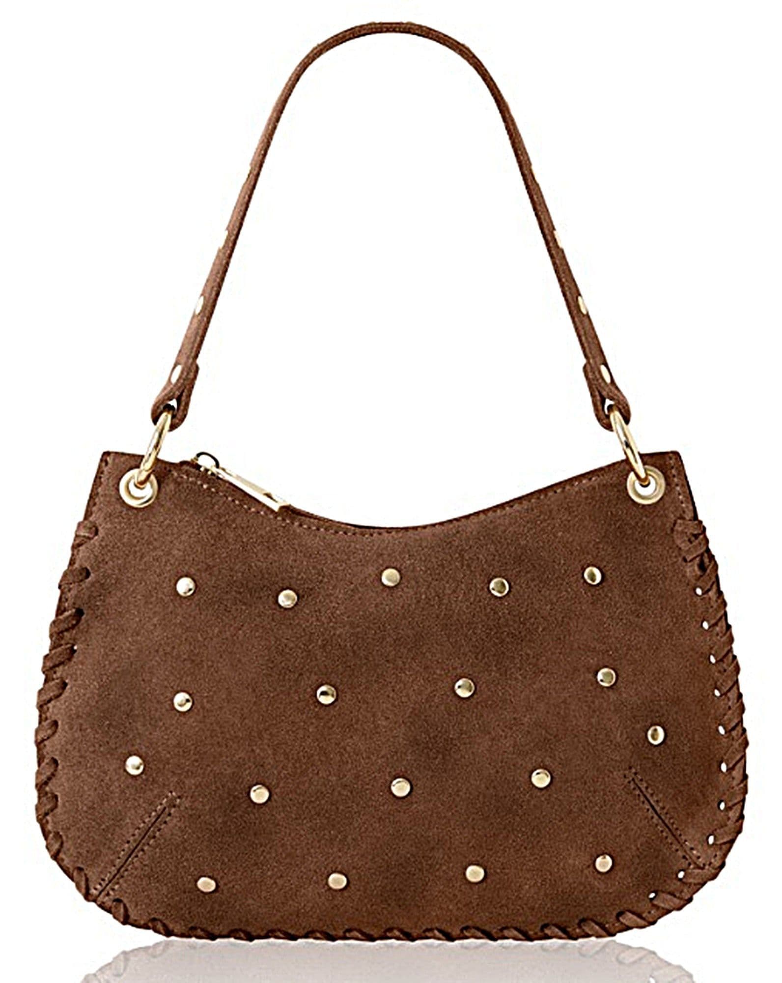 Small Suede Studded Shoulder & Crossbody Bag Italian Suede With 2 Handles (Long & Short)