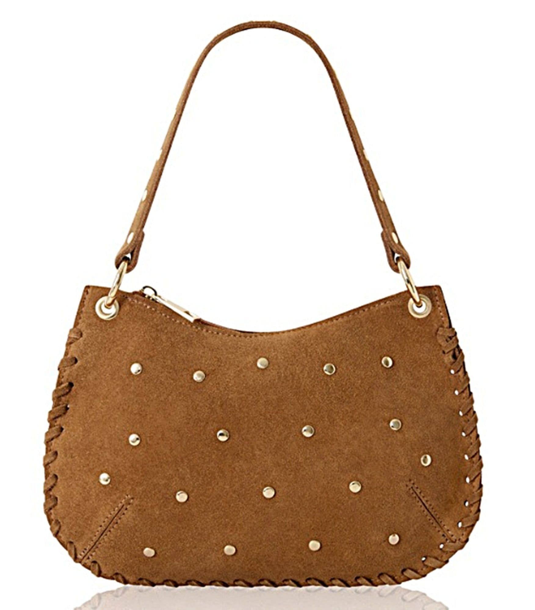 Small Suede Studded Shoulder & Crossbody Bag Italian Suede With 2 Handles (Long & Short)