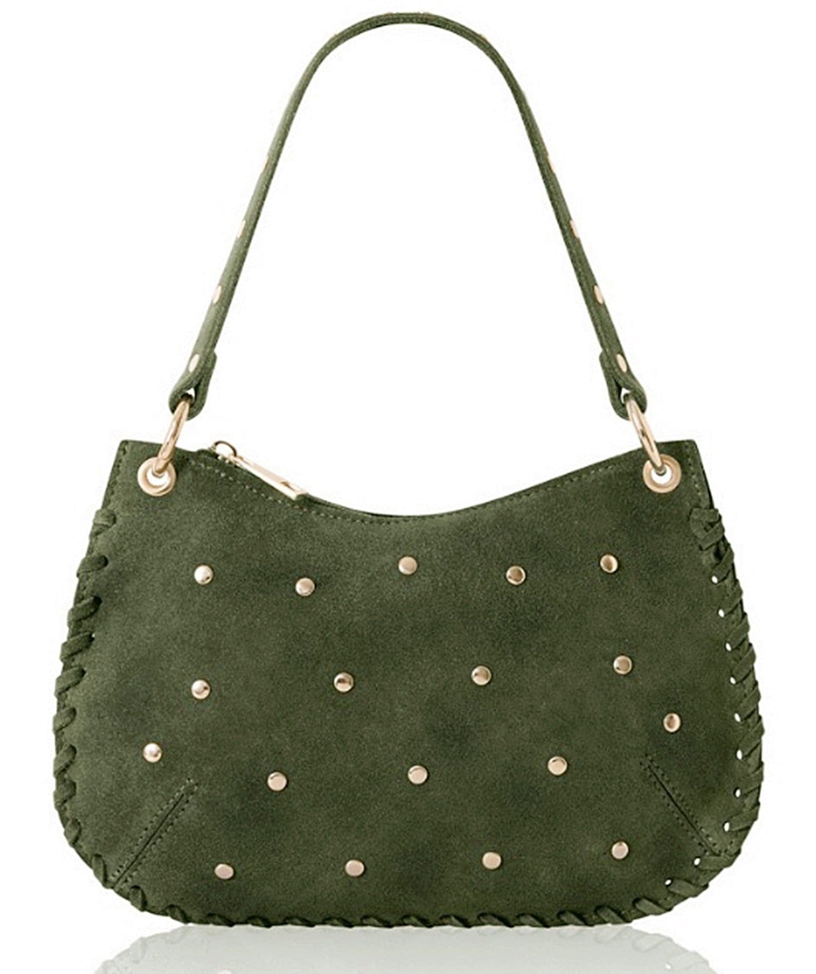 Small Suede Studded Shoulder & Crossbody Bag Italian Suede With 2 Handles (Long & Short)