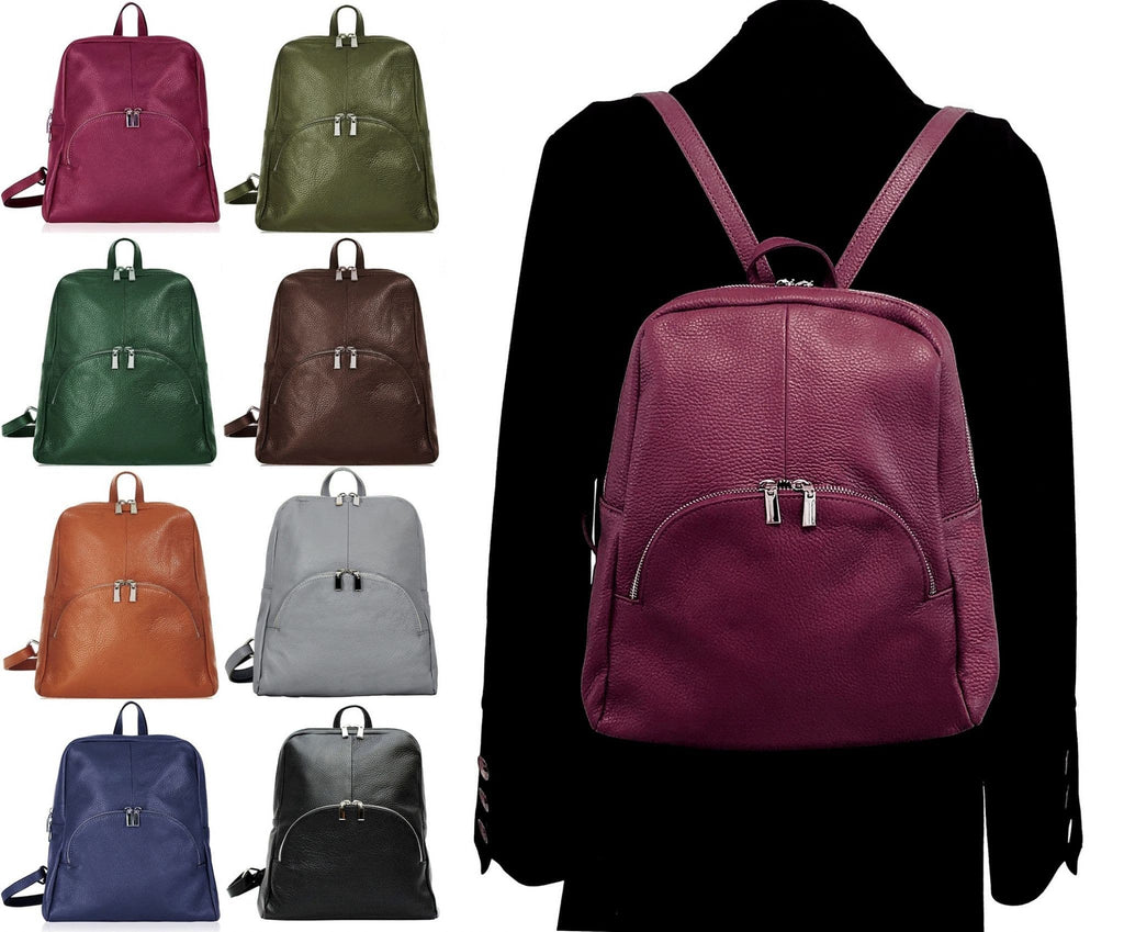 Soft Grained Italian Leather Rucksack Backpack Handmade Many Pockets & Compartments (Bright Colours)