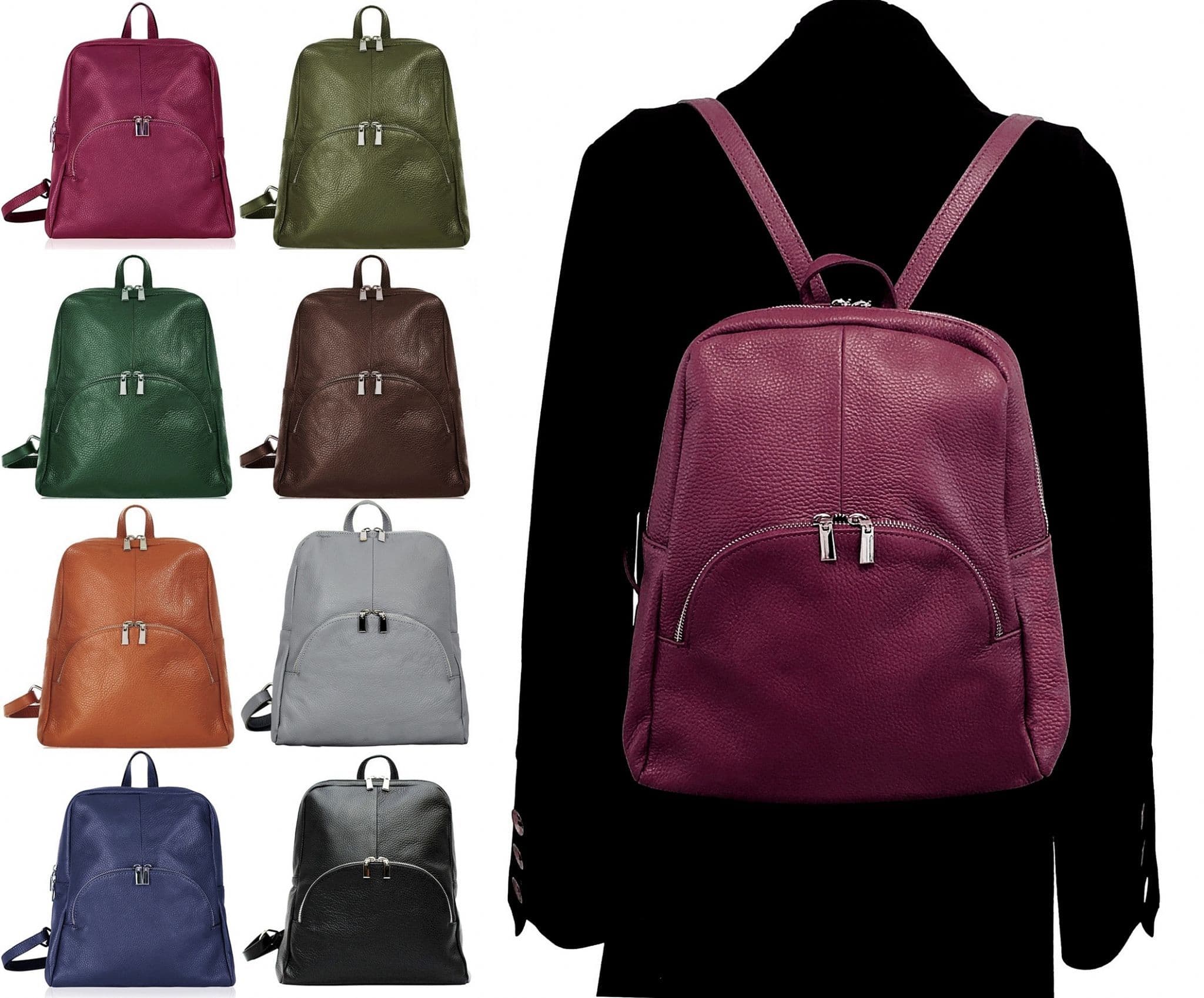 Soft Grained Italian Leather Rucksack Backpack Handmade Many Pockets & Compartments (Bright Colours)