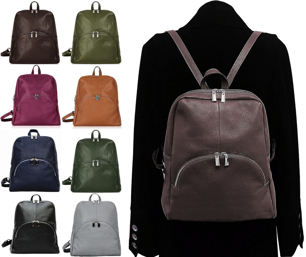 Soft Grained Italian Leather Rucksack Backpack Handmade Many Pockets & Compartments (Dark Colours)