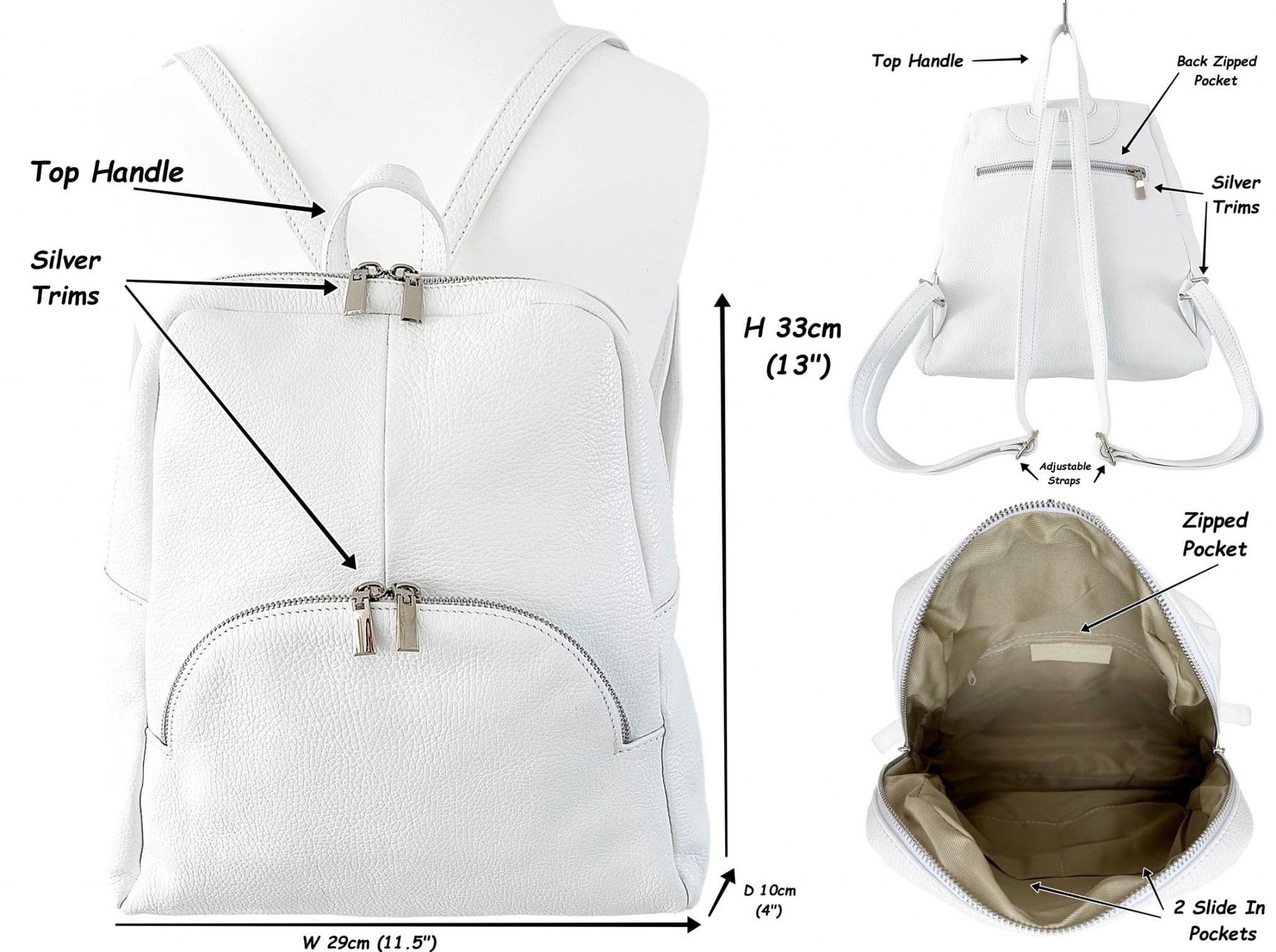 Soft Grained Italian Leather Rucksack Backpack Handmade Many Pockets & Compartments (Dark Colours)