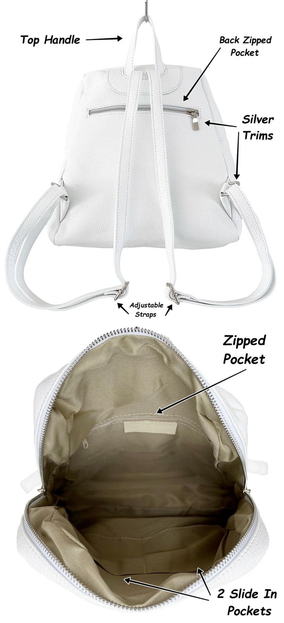 Soft Grained Italian Leather Rucksack Backpack Handmade Many Pockets & Compartments (Dark Colours)