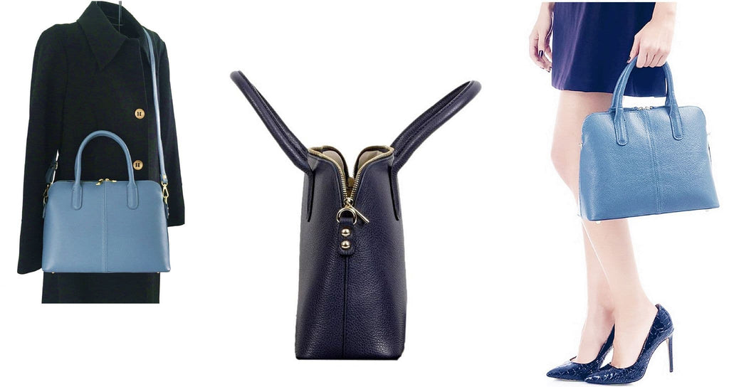 Structured Leather Handbag, Vera Pelle, Top Handle Bag, Bowling  Bag, Shoulder Bag