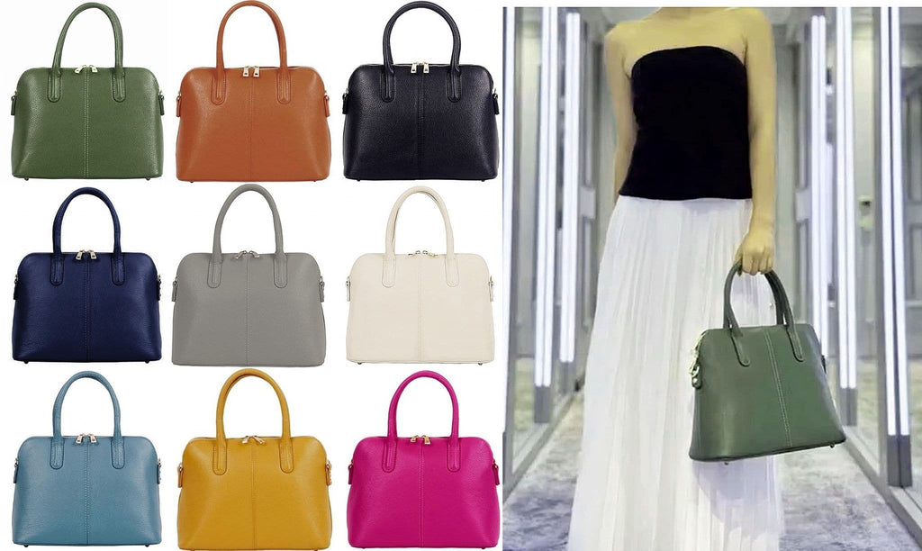 Structured Leather Handbag, Vera Pelle, Top Handle Bag, Bowling  Bag, Shoulder Bag