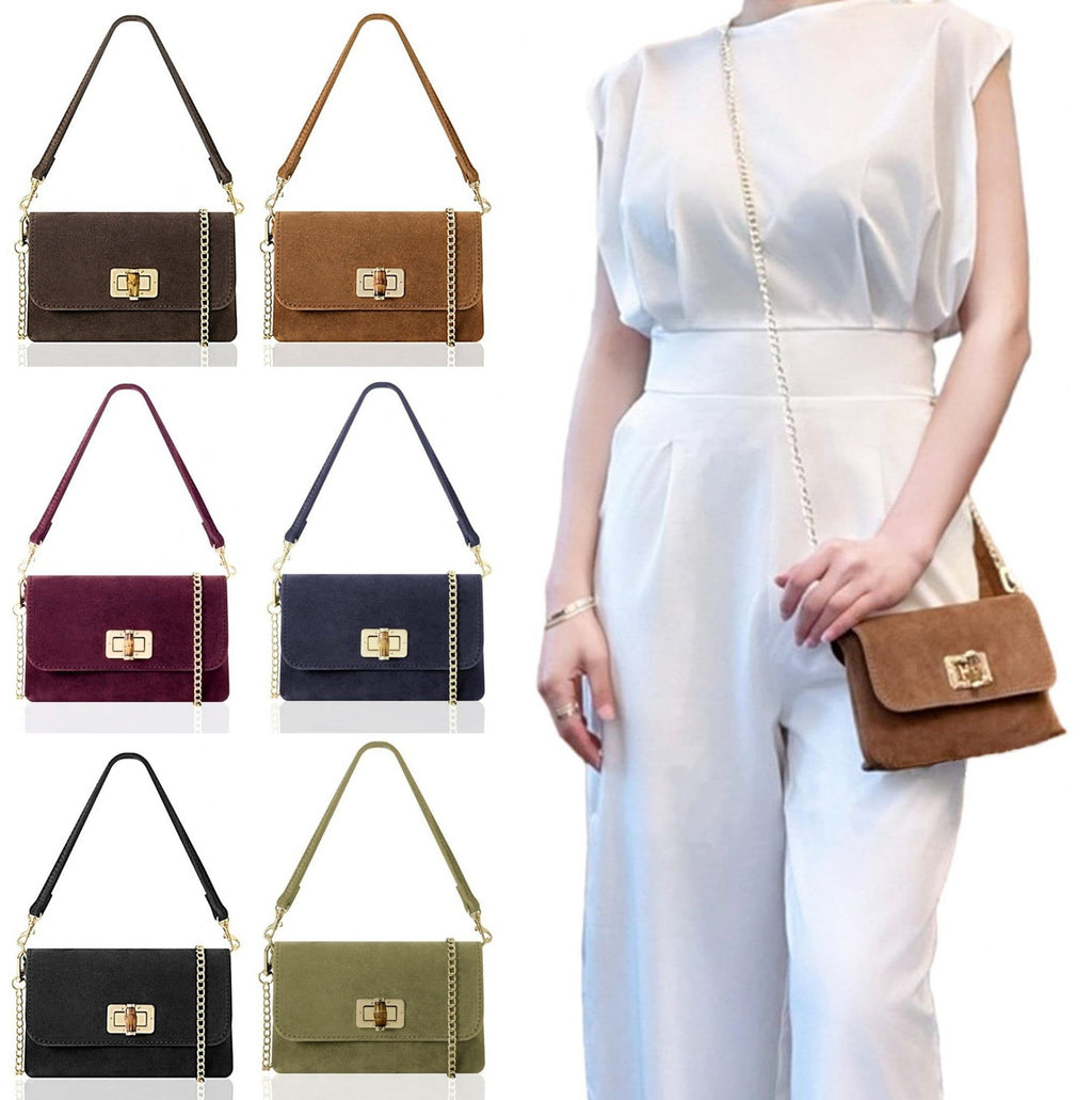 Suede Crossbody Bag, Shoulder Bag Clutch Bag Turn Lock Shoulder Bag Evening Bag