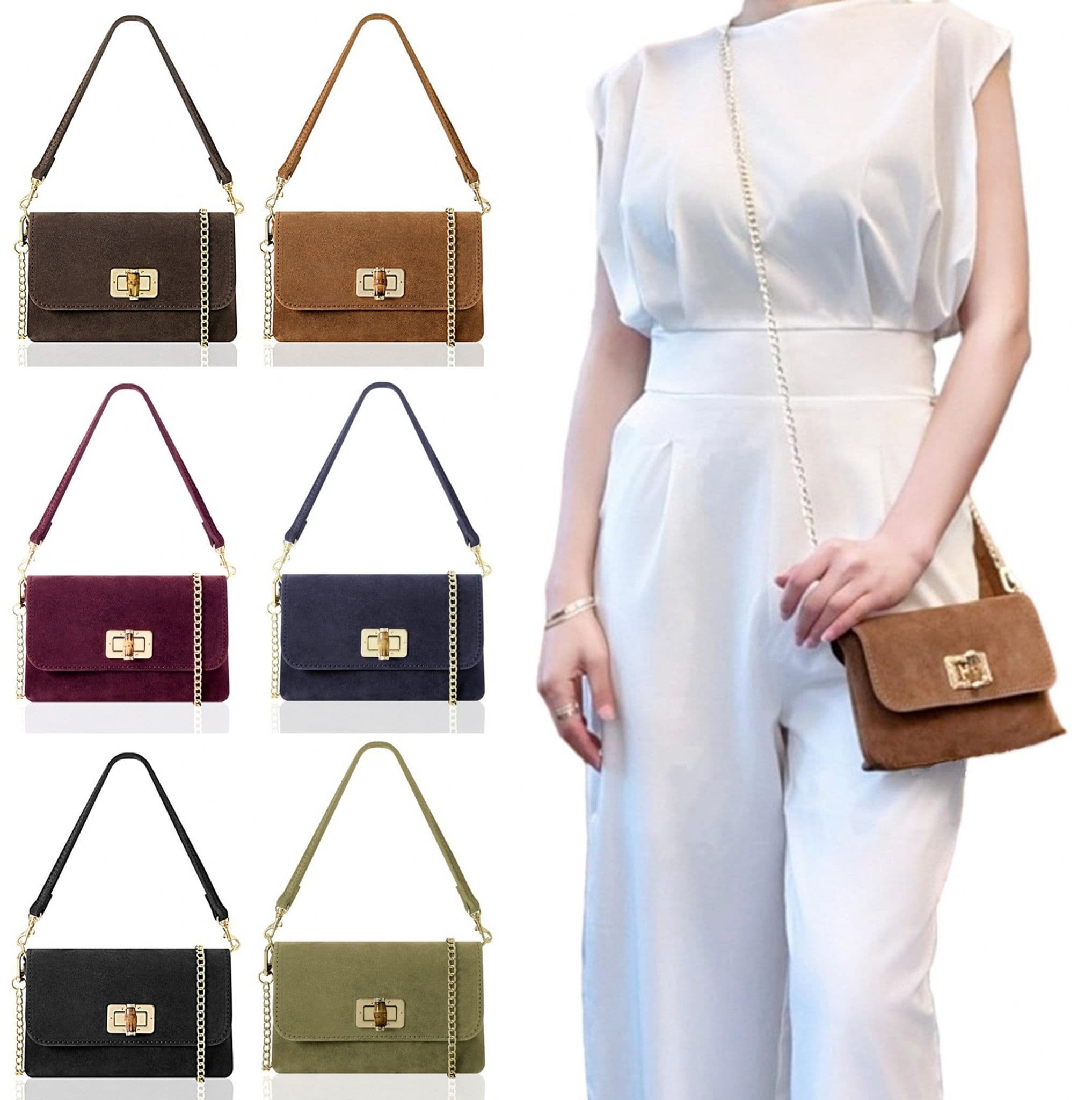 Suede Crossbody Bag, Shoulder Bag Clutch Bag Turn Lock Shoulder Bag Evening Bag