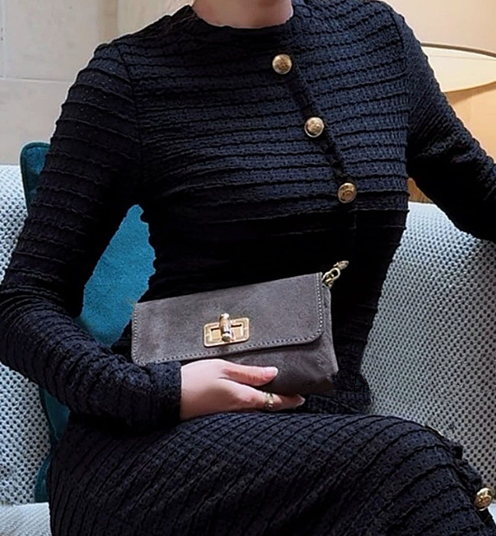 Suede Crossbody Bag, Shoulder Bag Clutch Bag Turn Lock Shoulder Bag Evening Bag