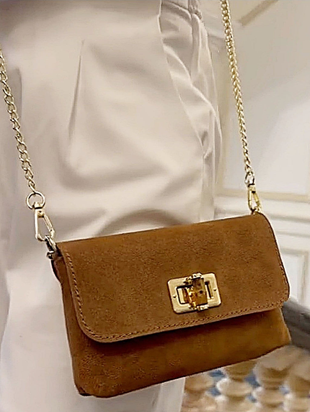 Suede Crossbody Bag, Shoulder Bag Clutch Bag Turn Lock Shoulder Bag Evening Bag