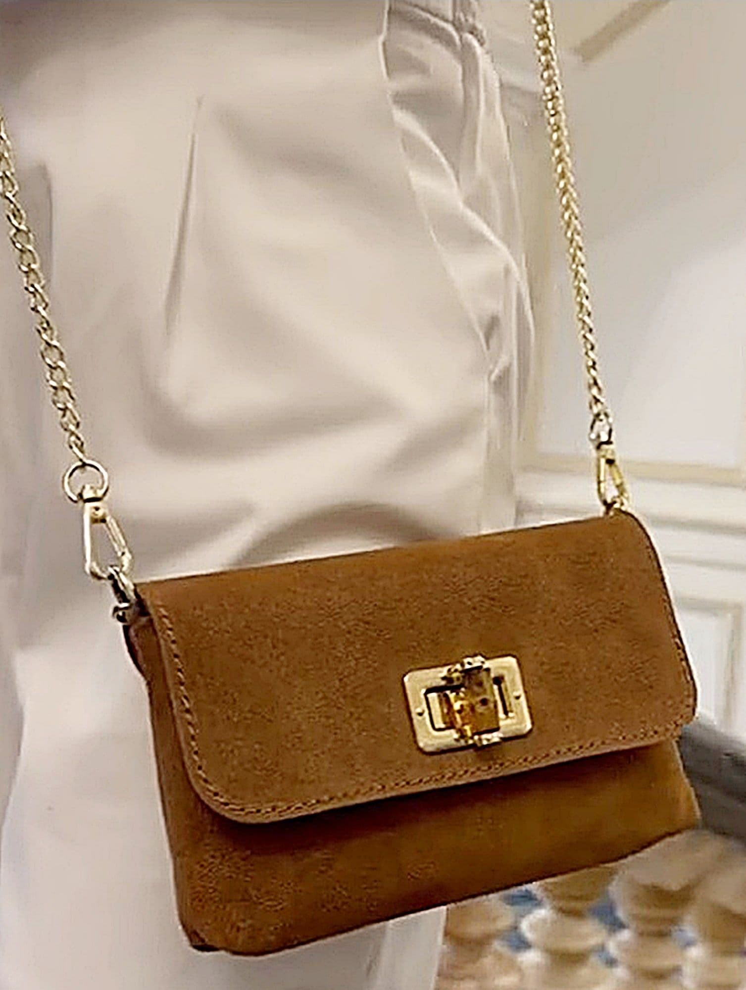 Suede Crossbody Bag, Shoulder Bag Clutch Bag Turn Lock Shoulder Bag Evening Bag