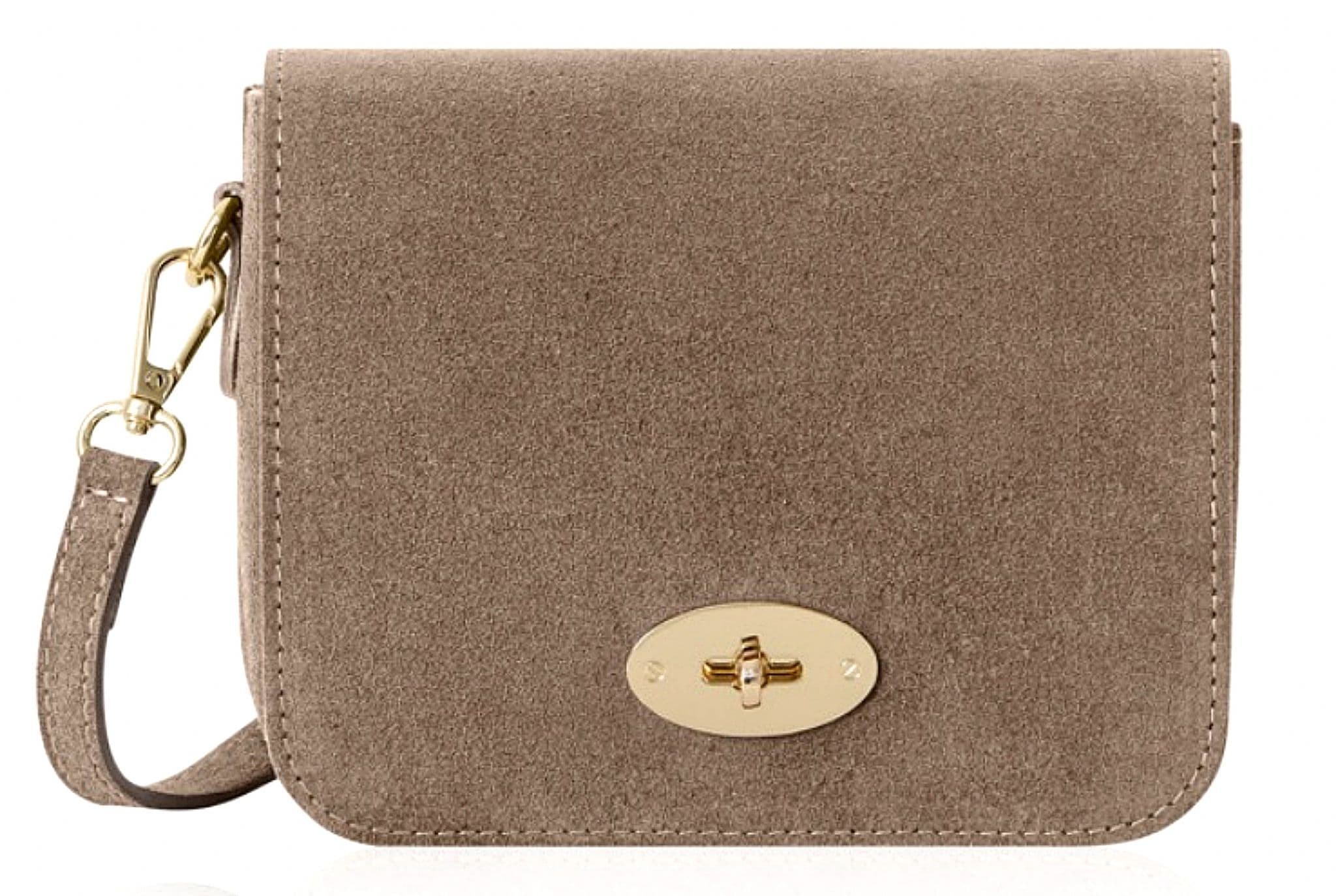 Suede Crossbody Bag Turn Lock Shoulder Bag Saddle Style Bag