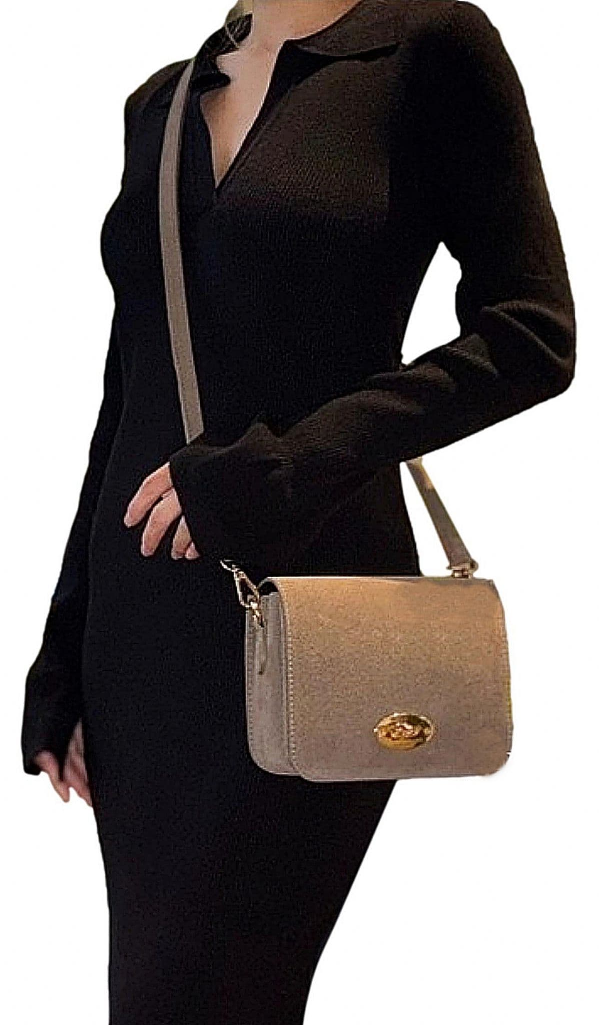 Suede Crossbody Bag Turn Lock Shoulder Bag Saddle Style Bag