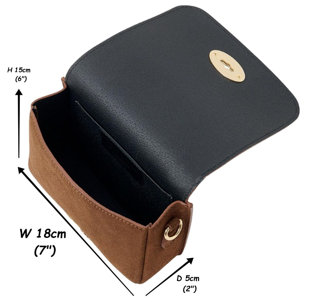Suede Crossbody Bag Turn Lock Shoulder Bag Saddle Style Bag