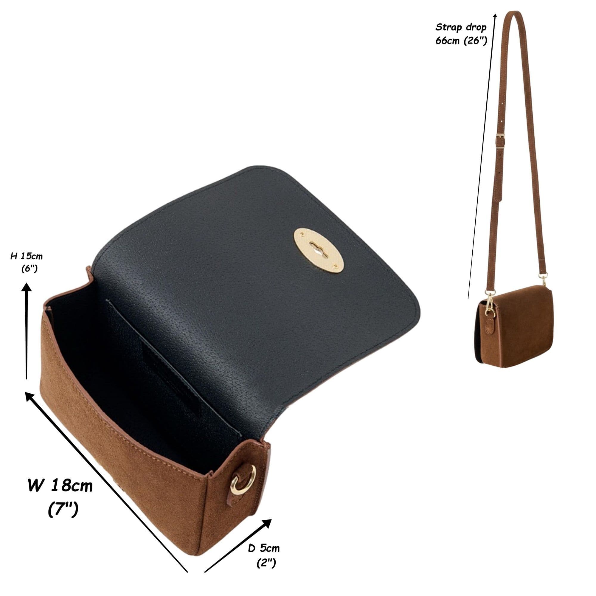 Suede Crossbody Bag Turn Lock Shoulder Bag Saddle Style Bag