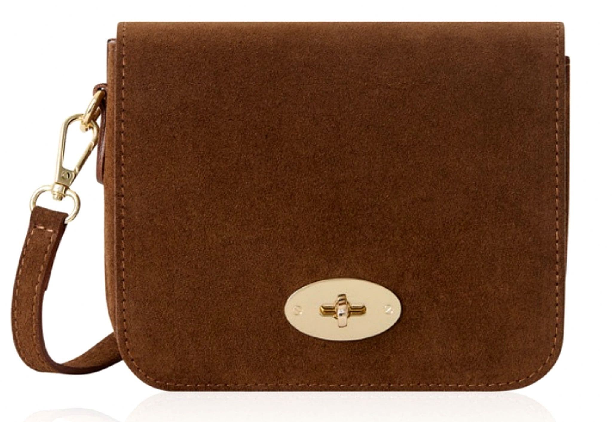 Suede Crossbody Bag Turn Lock Shoulder Bag Saddle Style Bag