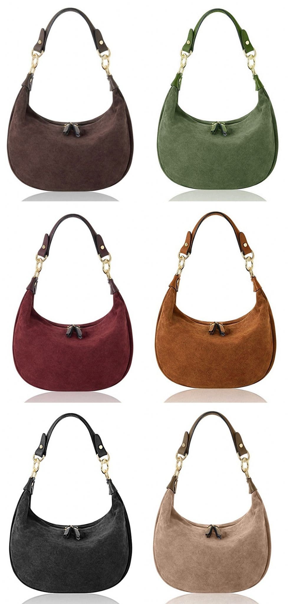 Suede Shoulder & Crossbody Bag Italian Suede & Leather With 2 Handles (Long & Short)