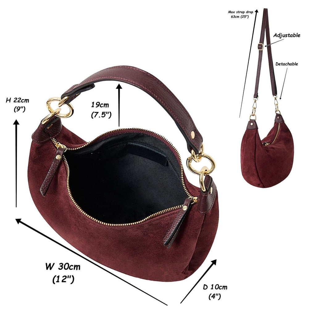 Suede Shoulder & Crossbody Bag Italian Suede & Leather With 2 Handles (Long & Short)
