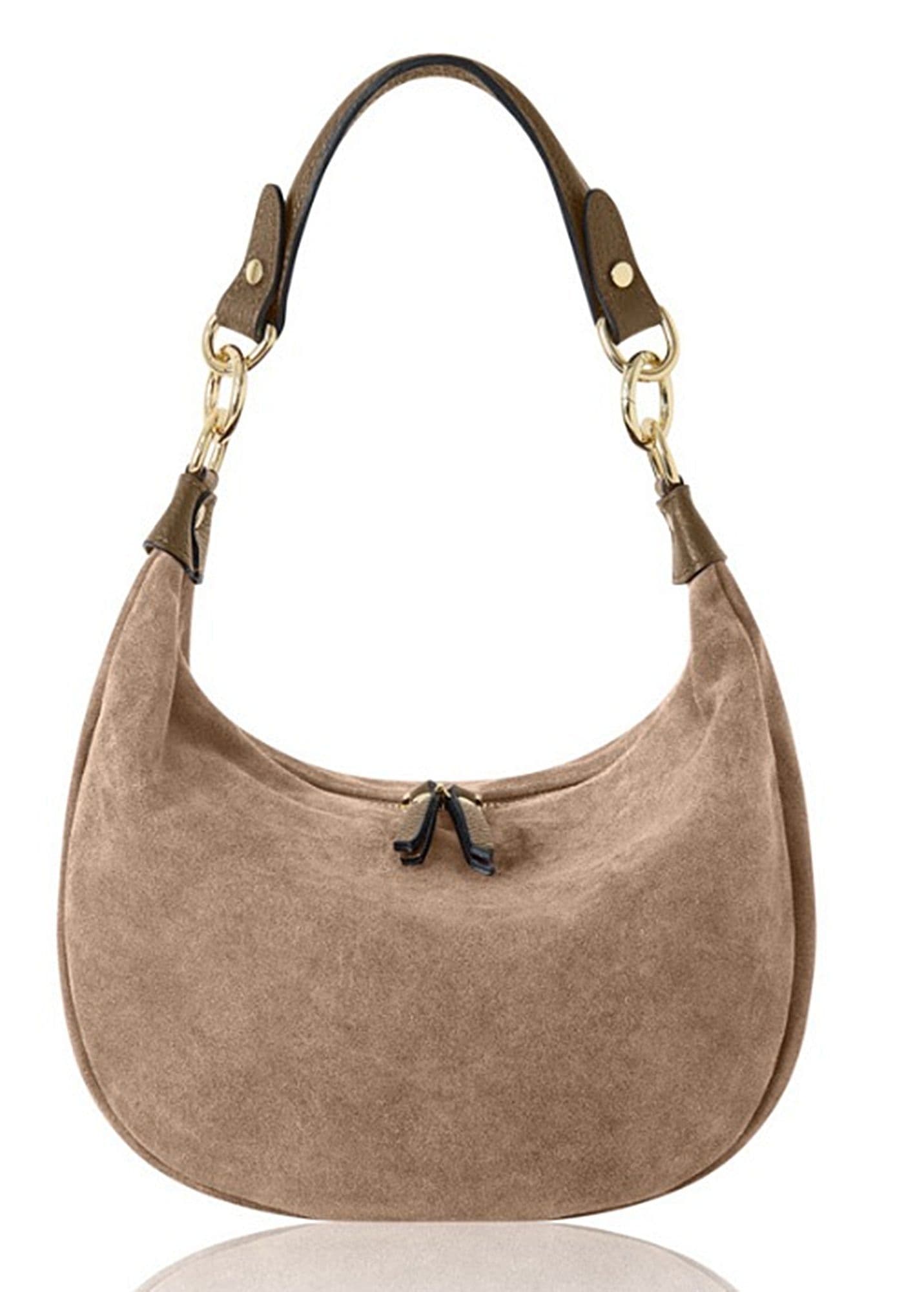 Suede Shoulder & Crossbody Bag Italian Suede & Leather With 2 Handles (Long & Short)