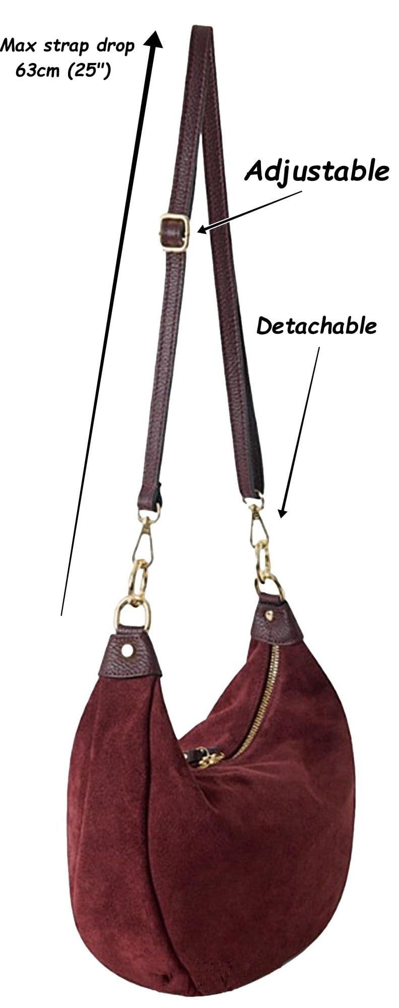 Suede Shoulder & Crossbody Bag Italian Suede & Leather With 2 Handles (Long & Short)