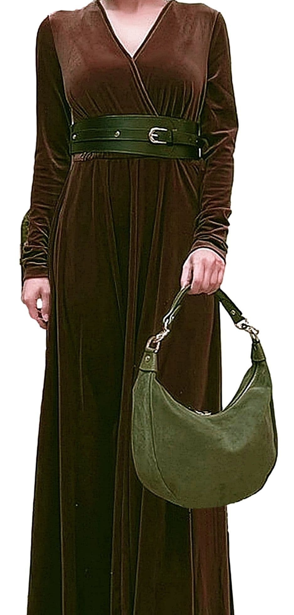 Suede Shoulder & Crossbody Bag Italian Suede & Leather With 2 Handles (Long & Short)